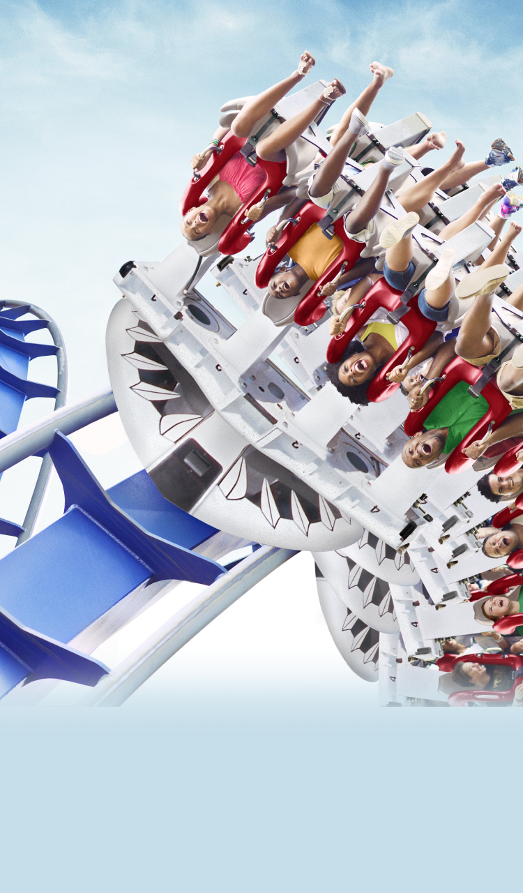The roller coaster "Great White" filled with passengers upside down
