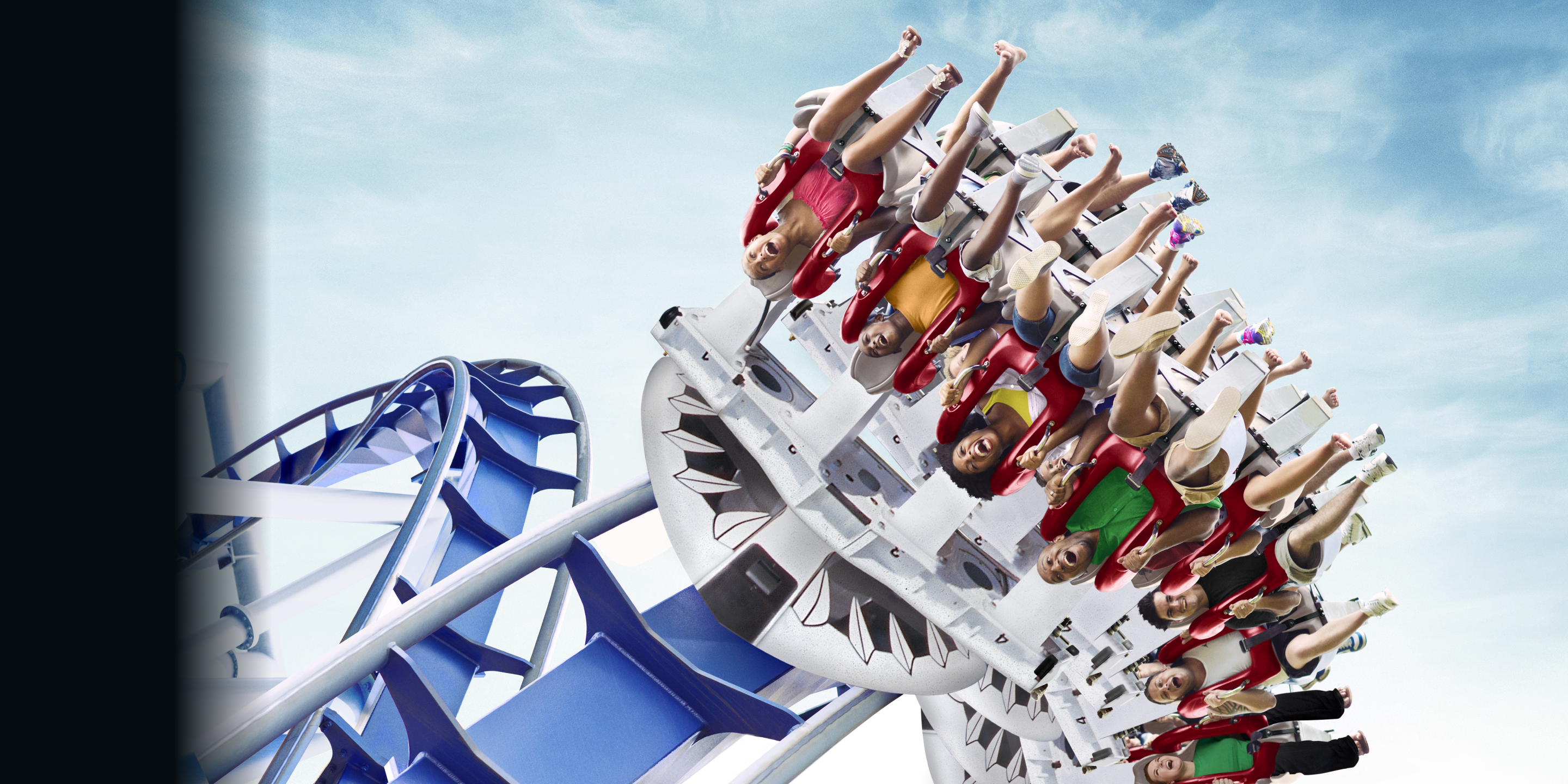 The roller coaster "Great White" filled with passengers upside down
