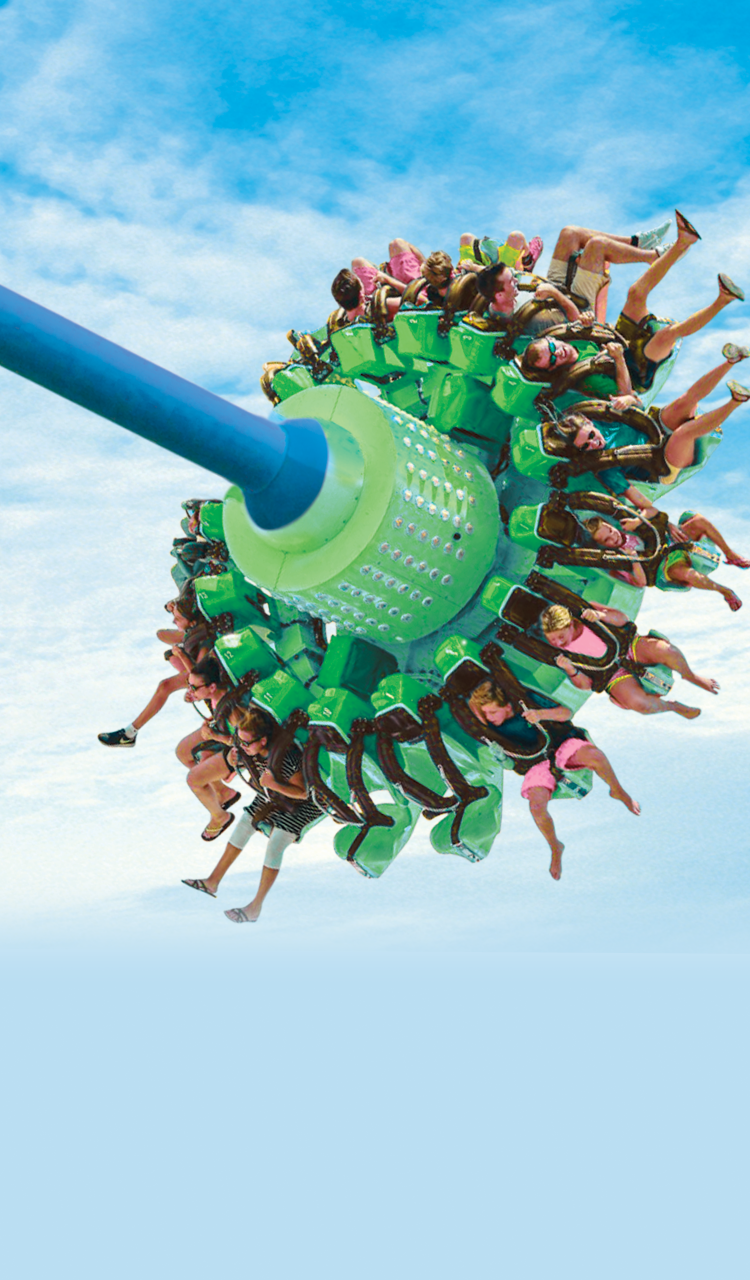 The Sea Swinger ride with people in the seats viewed from below