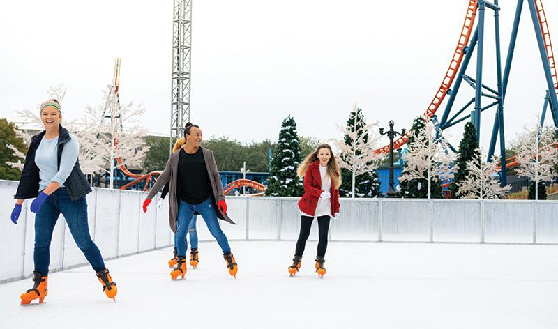 Ice skating at SeaWorld Orlando's Christmas Celebration