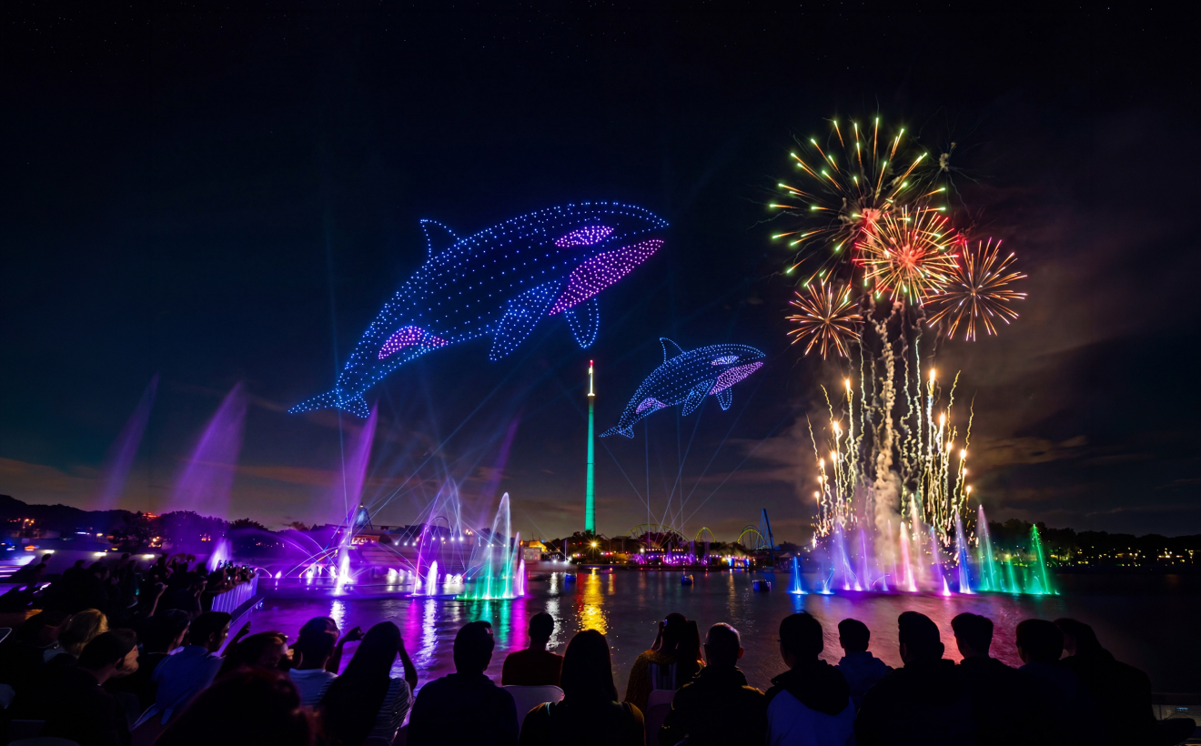 Drone show and fireworks