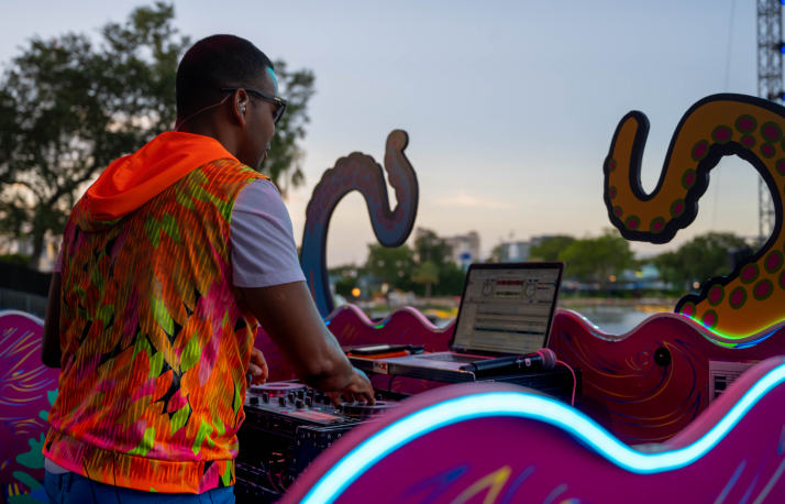 A DJ at night