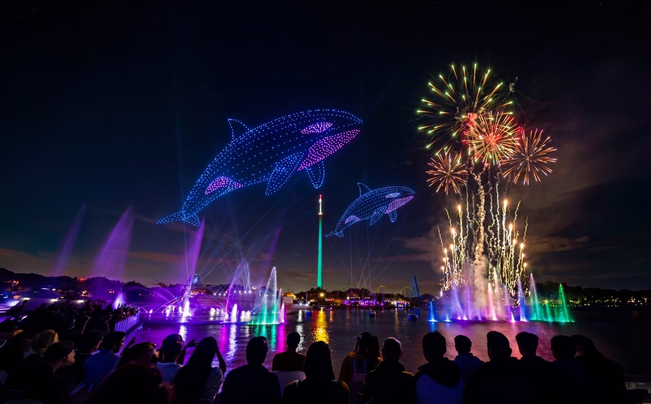 Drone show and fireworks