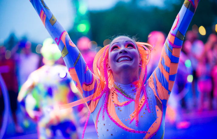 Colorful parade performer