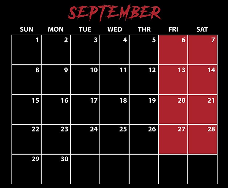SeaWorld Orlando Howl-O-Scream September 2024 Calendar