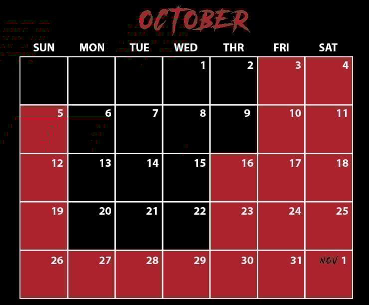 SeaWorld Orlando Howl-O-Scream October 2024 Calendar