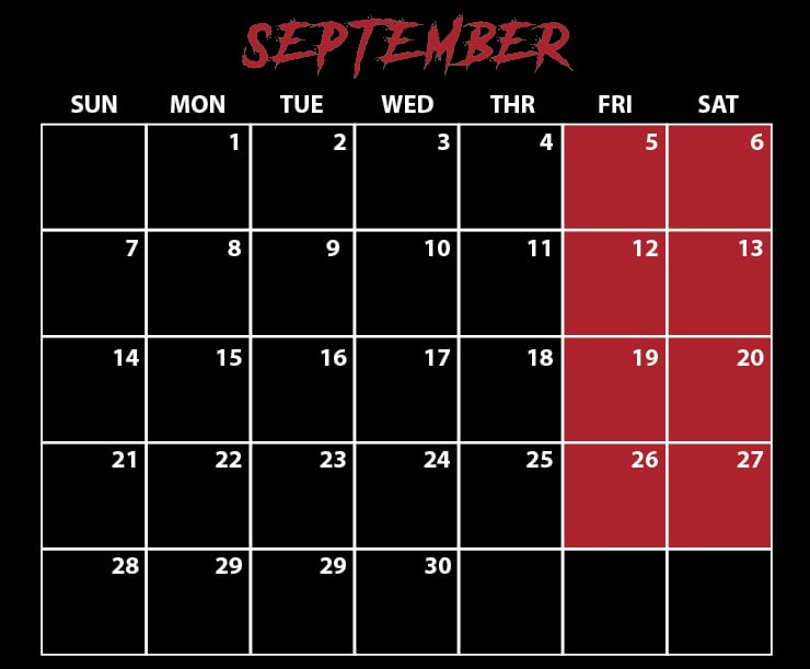 SeaWorld Orlando Howl-O-Scream September 2024 Calendar