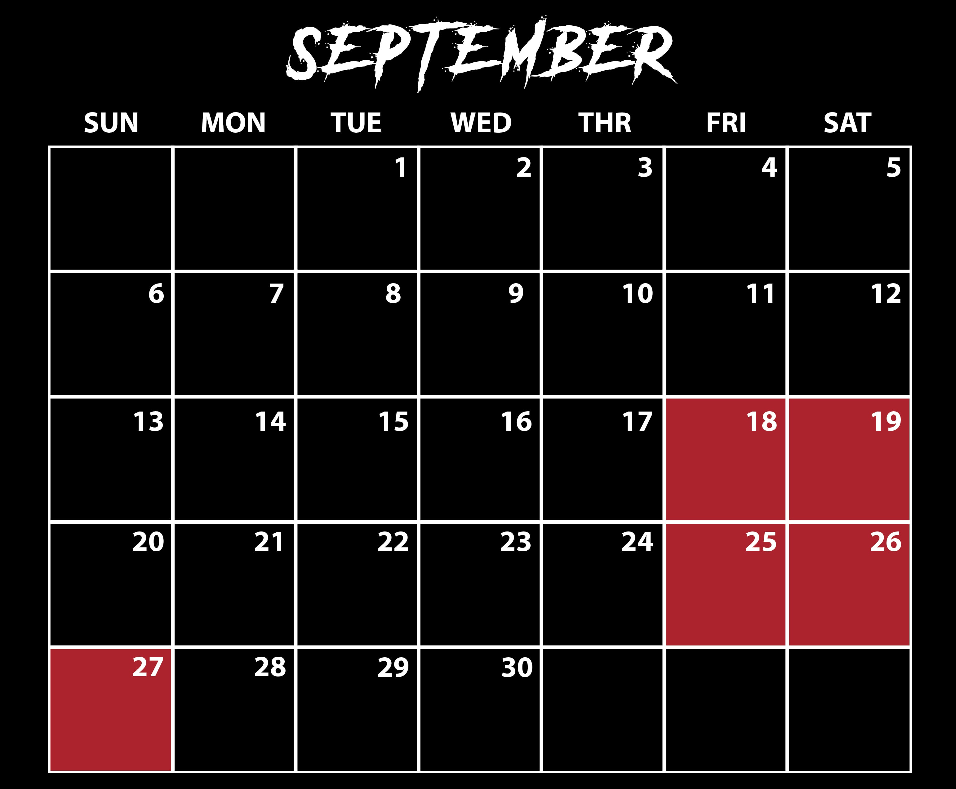 SeaWorld Orlando Howl-O-Scream September 2026 Calendar