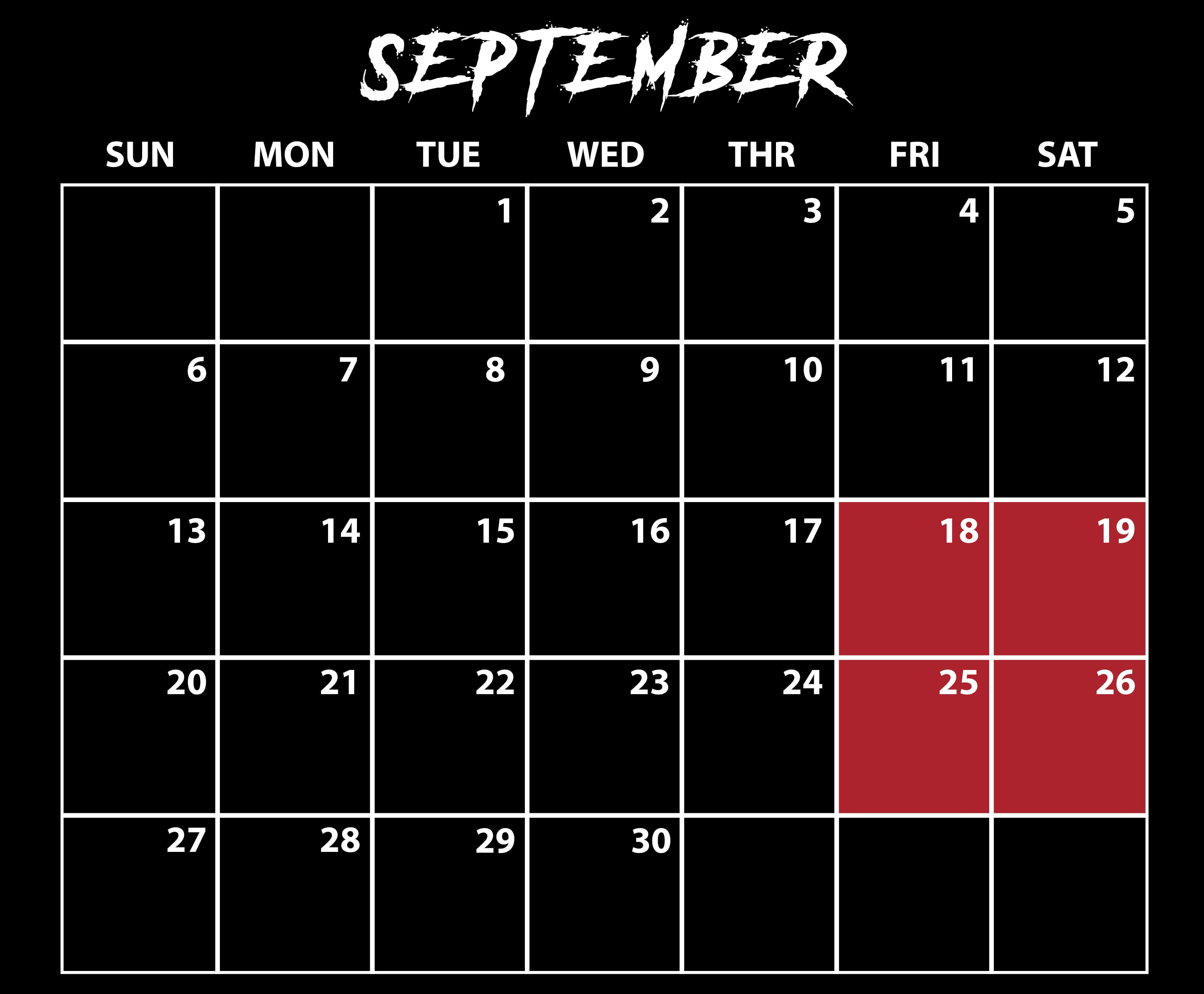Howl-O-Scream September 2026 Calendar