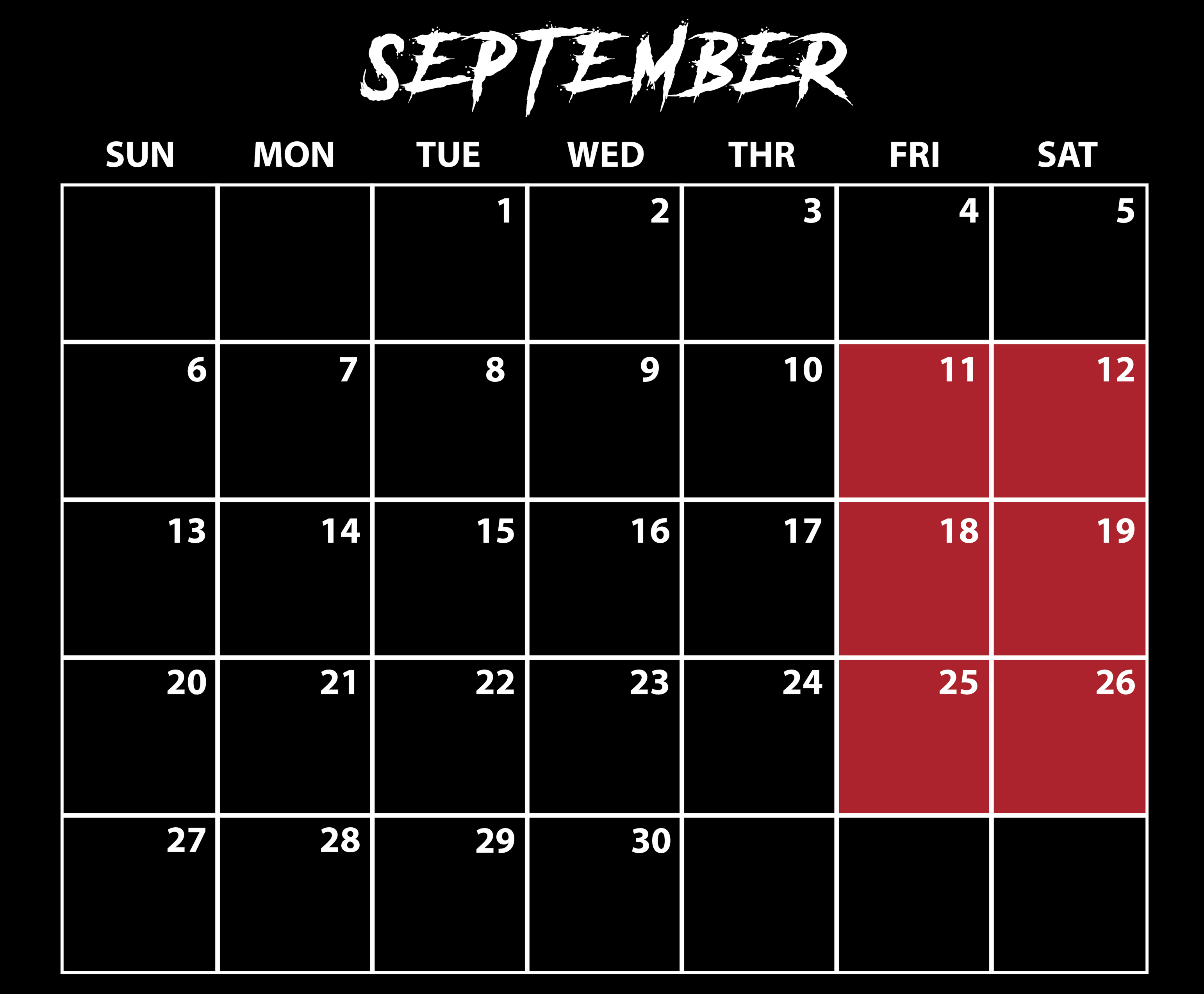 Howl-O-Scream September 2026 Calendar
