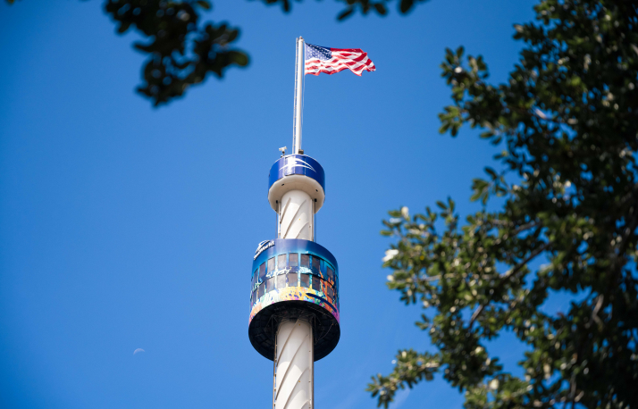 Tower with an America flag on top
