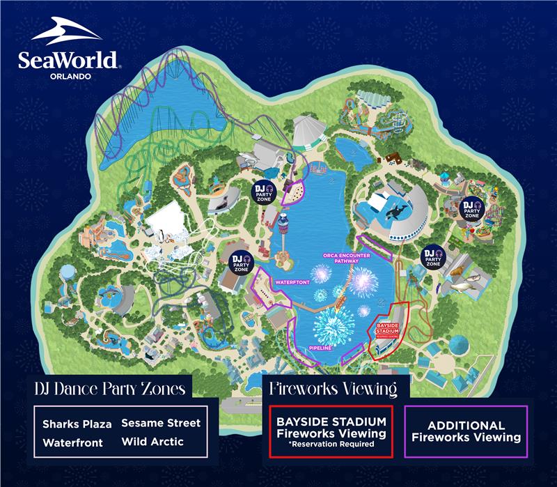 SeaWorld Orlando New Years Eve Fireworks Viewing Map