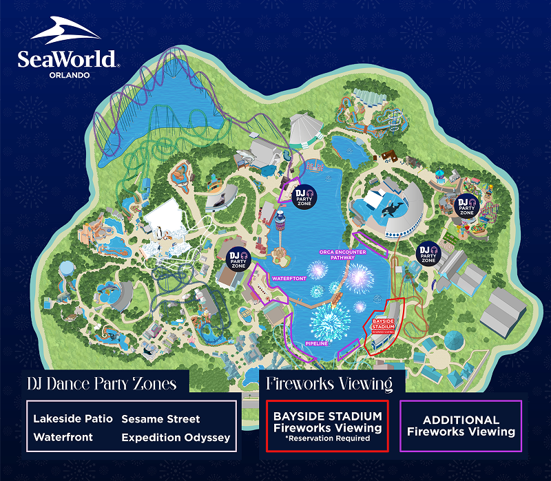 SeaWorld Orlando New Years Eve Fireworks Viewing Map