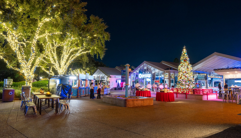 Outdoor event space at night