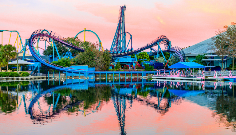 Roller coaster at sunset