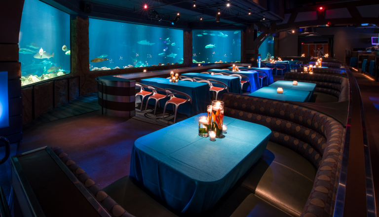 Aquarium room with tables