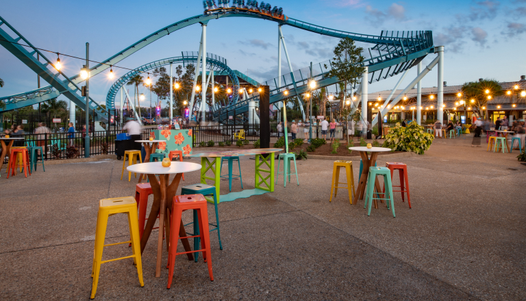 Outdoor event space with high top tables