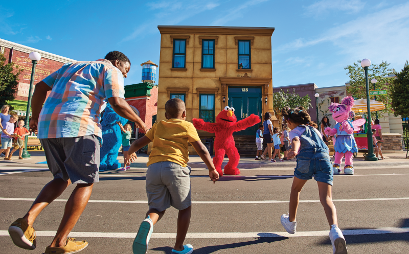 Elmo and Abby greet guests at SeaWorld Orlando