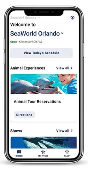 SeaWorld Mobile App Home Page