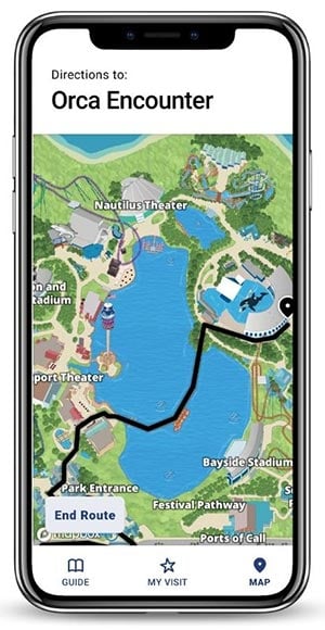 Directions to Orca Encounter on the SeaWorld Mobile App