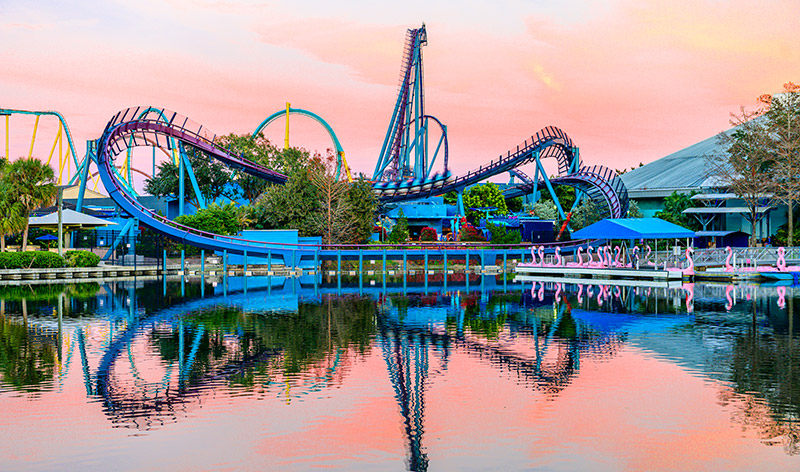 Mako roller coaster at sunset