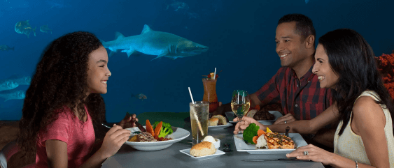 Family eating at Shark's Underwater Grill