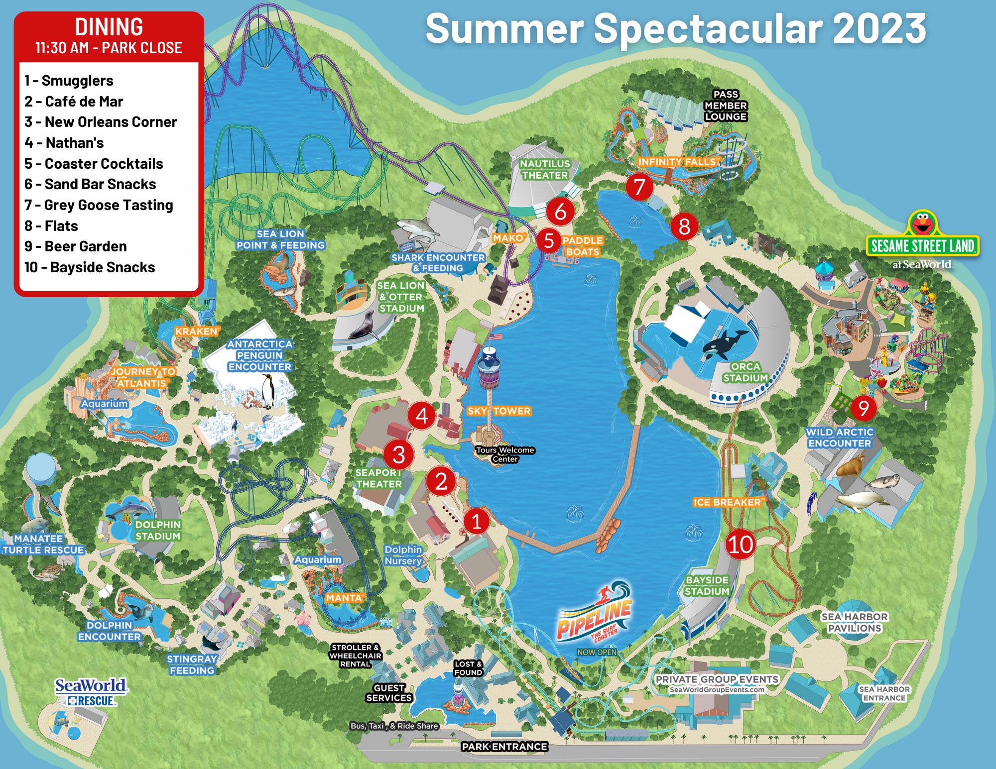 SeaWorld Orlando Summer Spectacular 2023 Event Food Booths Map