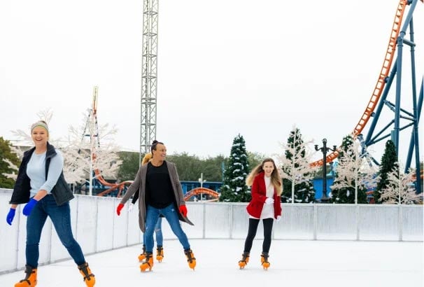 Public ice skating at SeaWorld Orlando during Christmas Celebration event