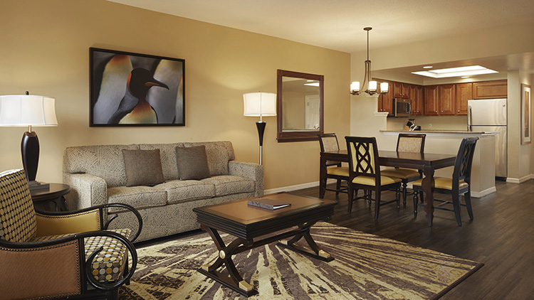 Hilton Grand Vacations at SeaWorld Living and Dining Areas