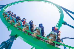People riding Kraken roller coaster at SeaWorld Orlando