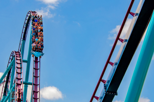 Guests riding the Mako roller coaster at SeaWorld Orlando