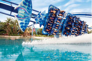 People riding the Manta roller coaster at SeaWorld Orlando