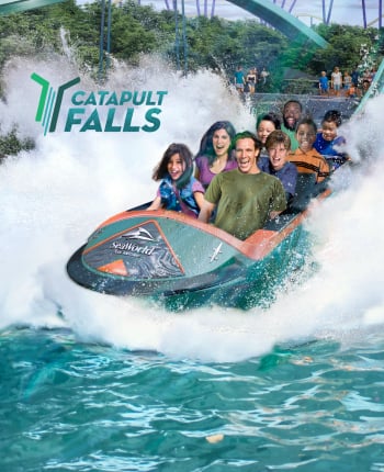 Catapult Falls The world's first launched flume coaster featuring the world's steepest flume drop!