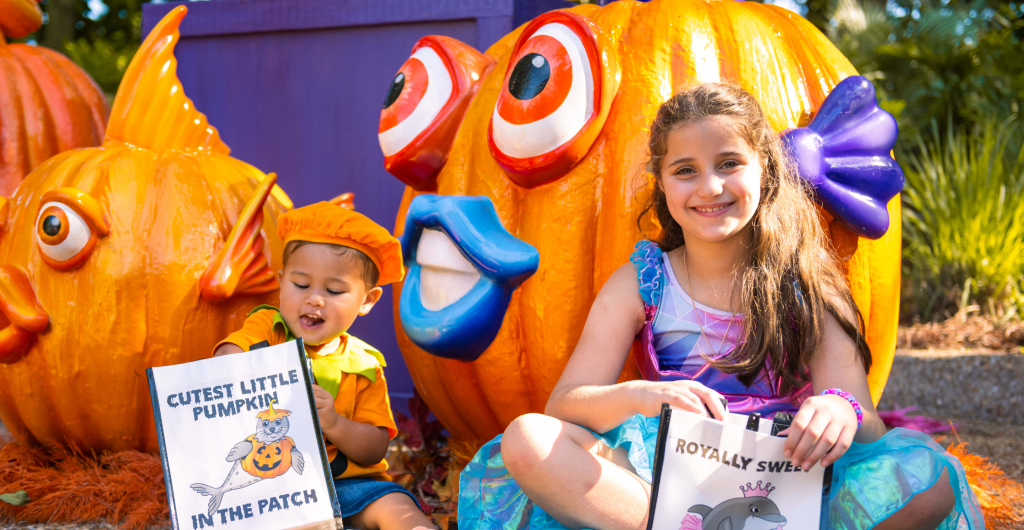 Kids enjoying Trick-or-treating during Spooktacular at SeaWorld San Antonio.