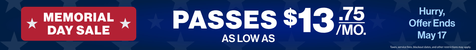 Memorial Day Sale: Passes as low as $13/mo.