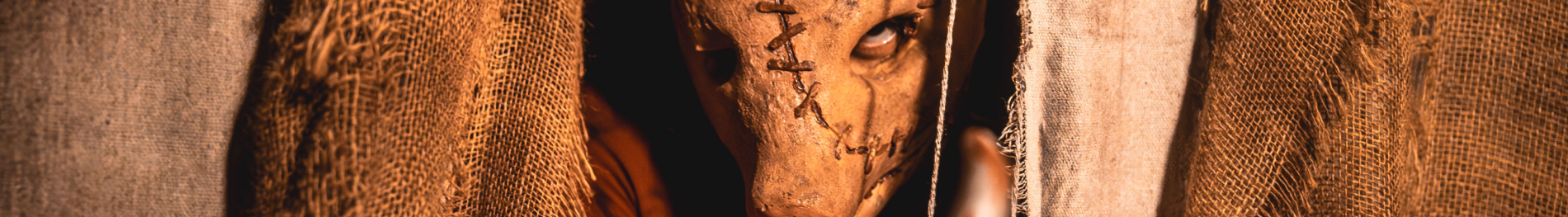 Scare actor in a pig mask