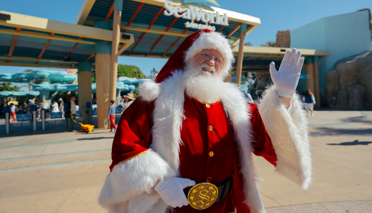 Santa in front of SeaWorld San Diego