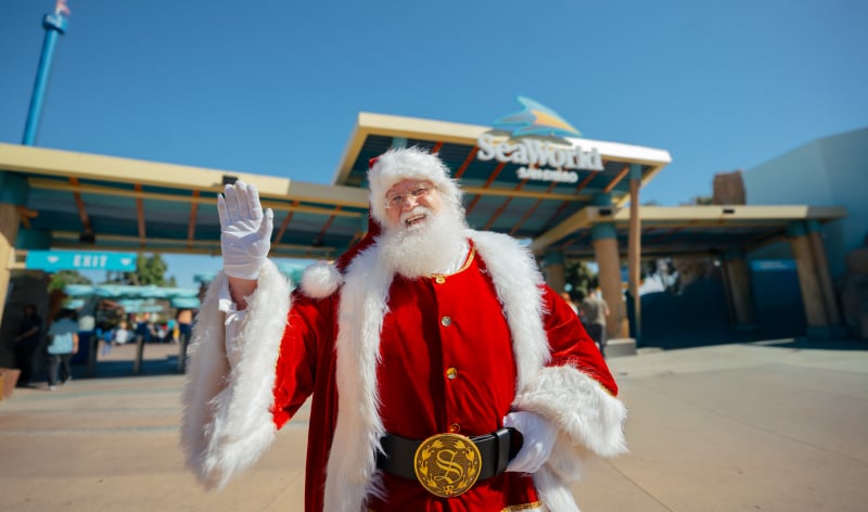 Santa in front of SeaWorld San Diego