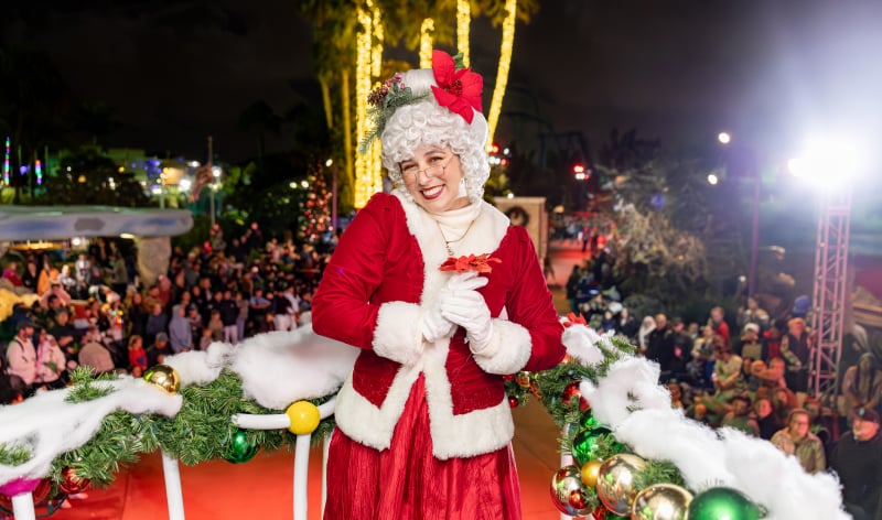 Mrs. Claus on a parade float