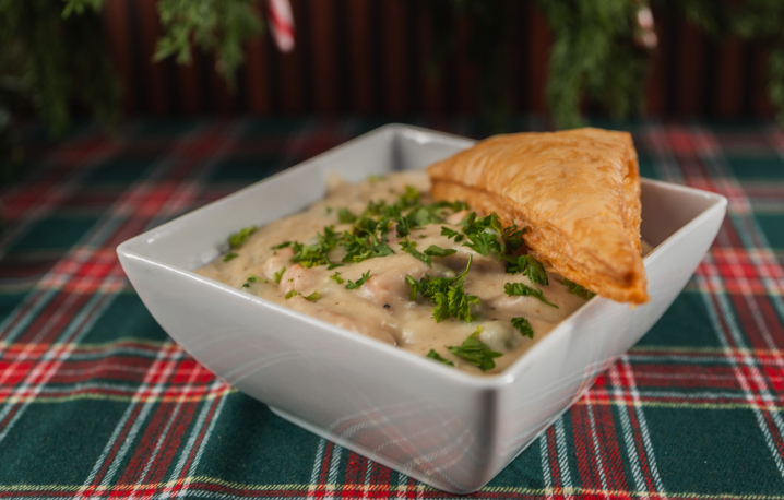 Turkey pot pie with puff pastry