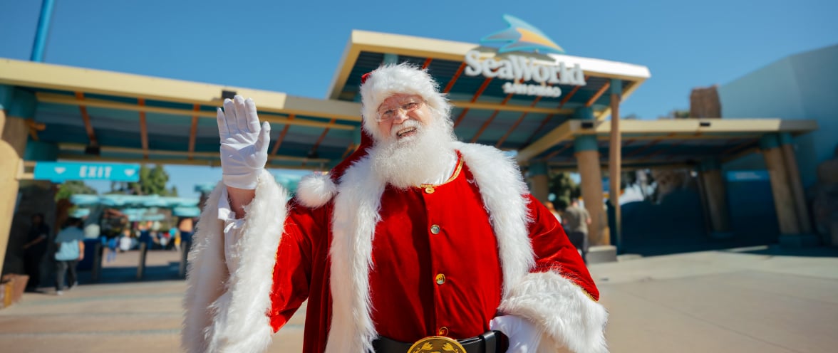 Santa in front of SeaWorld San Diego