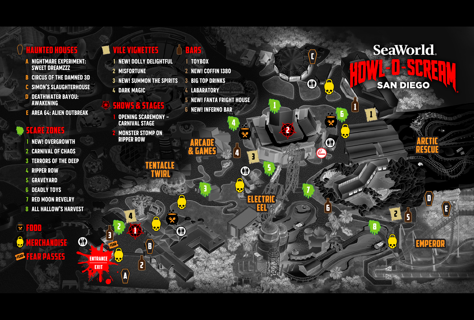 SeaWorld San Diego Howl-O-Scream Event Map