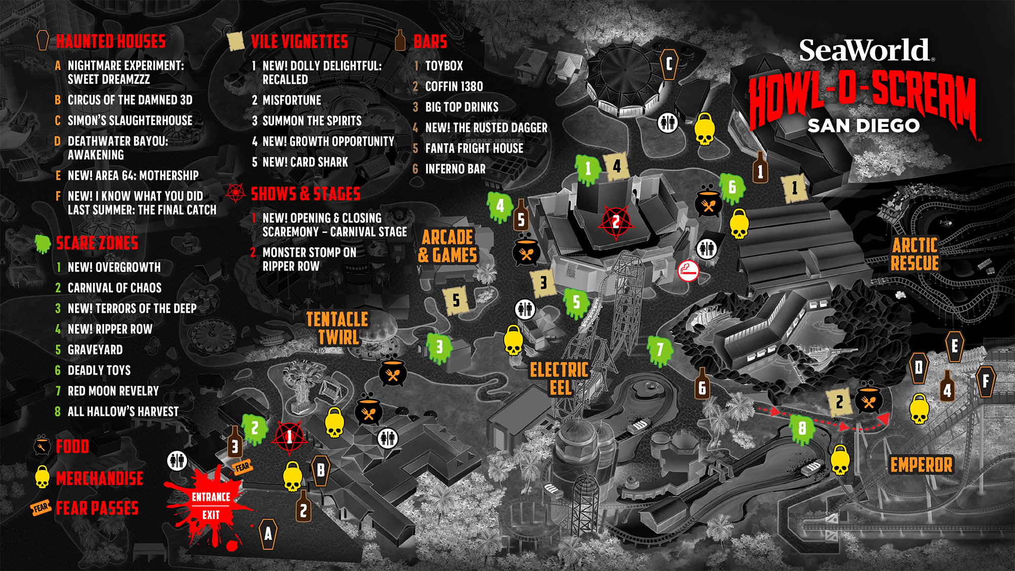 SeaWorld San Diego Howl-O-Scream Event Map