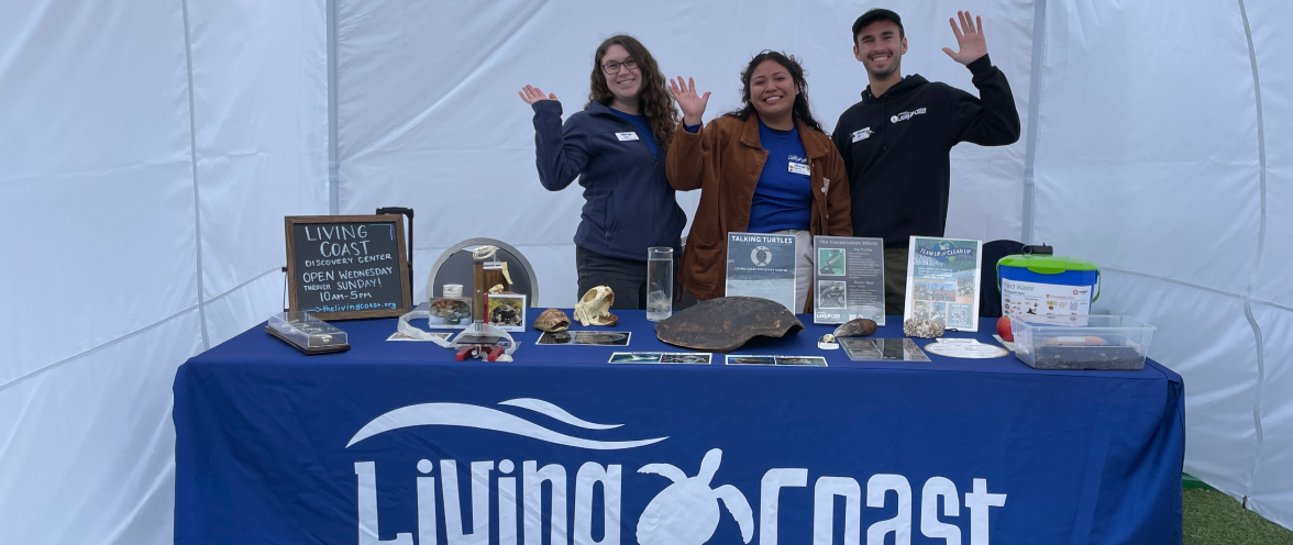Living Coast vendor booth with three volunteers