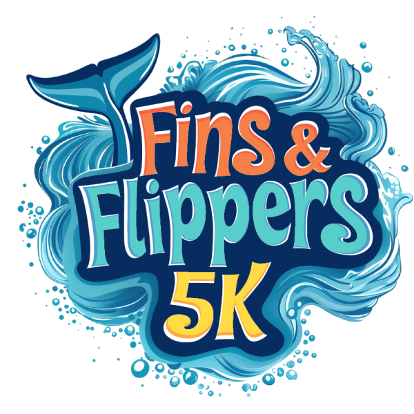 Fins and Flippers 5k race logo.