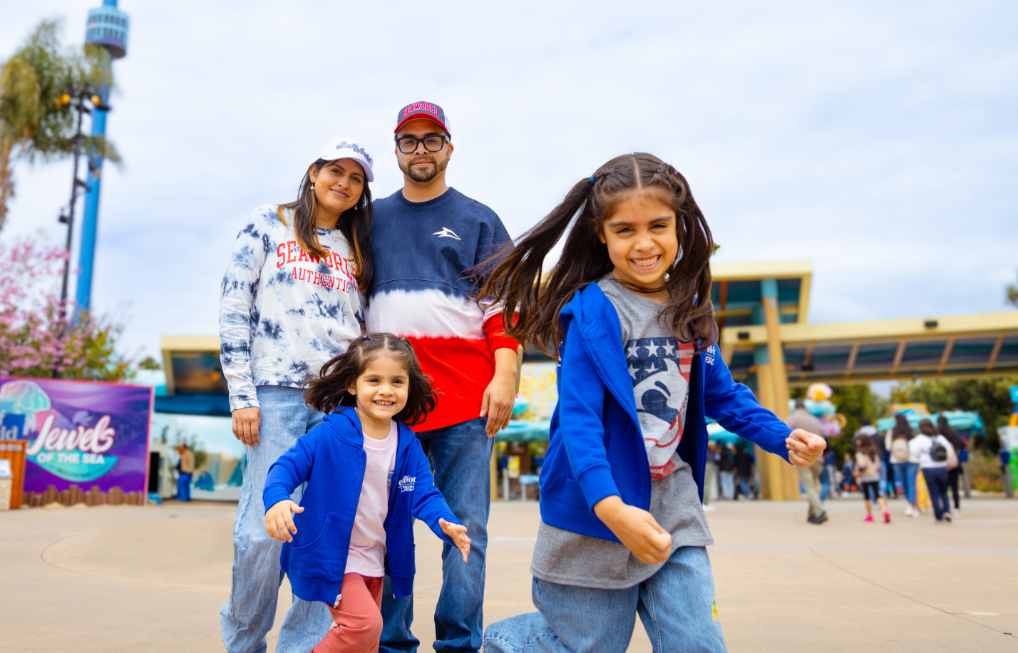 Family of four in patriotic outfits at SeaWorld San Diego