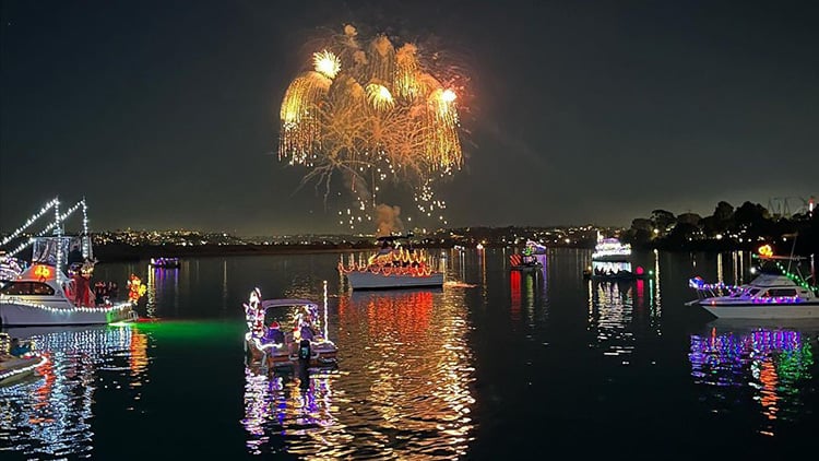 Mission Bay Parade of Lights with fireworks in San Diego