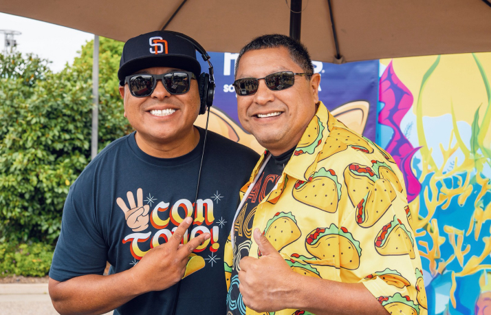 Two men wearing taco shirts