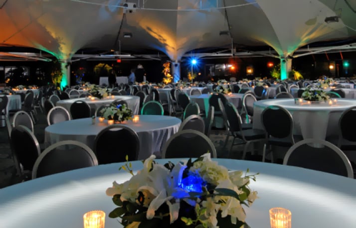 Round tables in a banquet hall