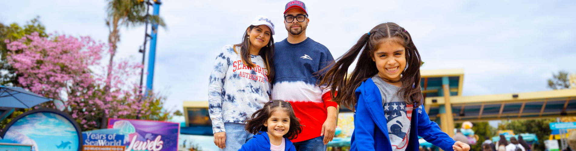 Family dressed in patriotic colors at SeaWorld San Diego